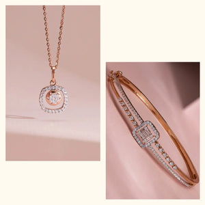 Set of 2|Rose Gold Lab Grown Diamond Jewellery Set | Solitaire Pendant & Bracelet