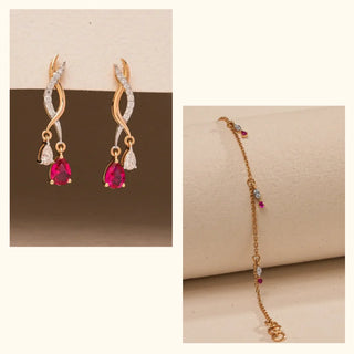 Set of 2|Ruby Lab Grown Diamond Jewelry Set | Bracelet & Drop Earrings