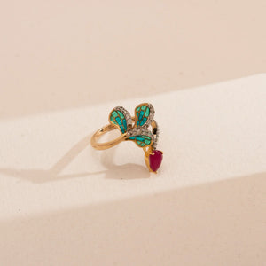 Elegant Ruby Enamel Diamond Ring