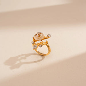 Carved Floral Motif Diamond Ring