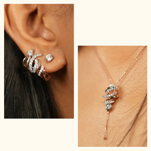 Set of 2|Shell Wave Lab Grown Diamond Jewellery Set | Pendant Necklace & Stud Earrings