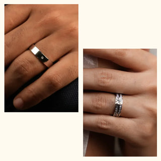 Set of 2|Square Solitaire Lab Grown Diamond Jewelry Set | Engagement Ring & Men’s Ring