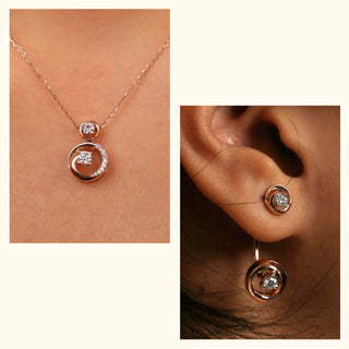 Set of 2|Swirl Charm Lab Grown Diamond Jewelry Set | Pendant & Stud Earrings