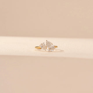 Front view of Double Pear Diamond Ring in 14KT Yellow Gold, featuring two pear-cut lab-grown diamonds in a sleek setting.