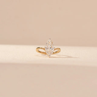 Front view of Marquise Solitaire Diamond Ring in 14KT Yellow Gold, featuring a marquise-cut lab-grown diamond with a curved band.