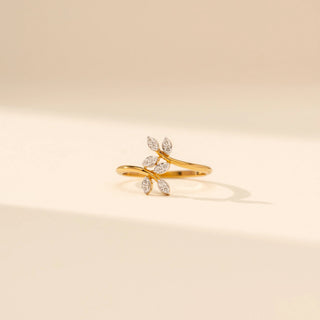 Front view of Floral Vine Diamond Ring in 14KT Yellow Gold, featuring marquise lab-grown diamonds in a floral design.