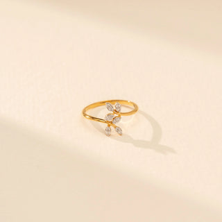 Top view of Floral Vine Diamond Ring in 14KT Yellow Gold, featuring marquise lab-grown diamonds in a floral design.