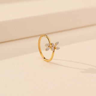 Angled view of Floral Vine Diamond Ring in 14KT Yellow Gold, featuring marquise lab-grown diamonds in a floral design.