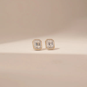 Vintage Halo Emerald Diamond Earrings