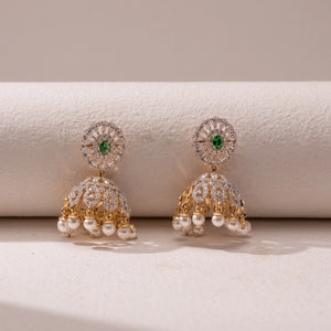 Royal Emerald Pearl Jhumka Earrings