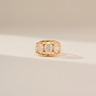 Front view of Graceful Oval Multi Stone Diamond Ring in 14KT Yellow Gold, featuring oval lab-grown diamonds.