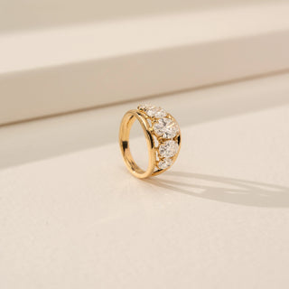 Angled view of Graceful Oval Multi Stone Diamond Ring in 14KT Yellow Gold, featuring oval lab-grown diamonds.