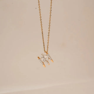 Front view of Triple Bar Floral Diamond Pendant in 14KT Yellow Gold, featuring three vertical gold bars with round diamonds and a pear-shaped floral cluster centre, suspended on a delicate gold chain.