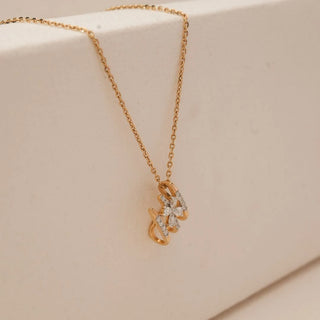 Side view of Triple Bar Floral Diamond Pendant in 14KT Yellow Gold, featuring three diamond-accented gold bars and a pear-shaped floral cluster centre, suspended on a delicate gold chain.