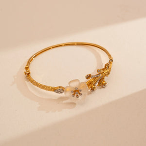 Floral Carved Shell Diamond Bracelet