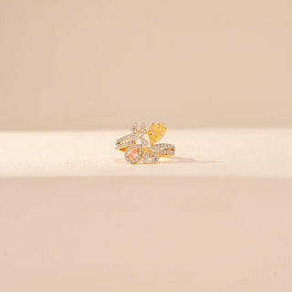 Front view of Floral Multi-Gemstone Diamond Ring in 14KT Yellow Gold, featuring colourful pear-shaped gemstones and diamond accents.