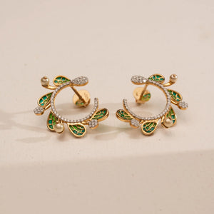Emerald Enamel Winged Diamond Earrings