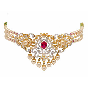 Vintage Ruby Pearl Diamond Necklace