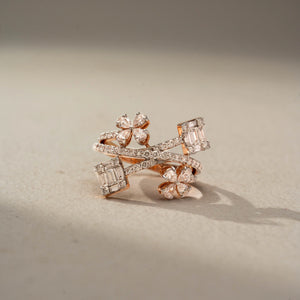 Floral Baguette Diamond Cluster Ring