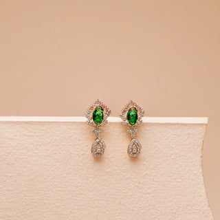 Set of 2|Emerald & Vintage Charm Lab Grown Diamond Jewelry Set | Bangle & Earrings