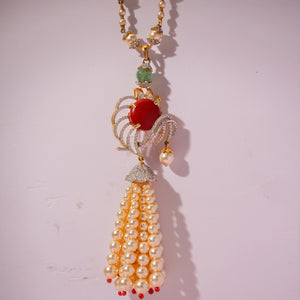 Royal Pearl Tassel Charm Necklace