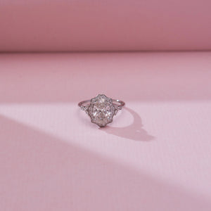 Oval Scalloped Halo Diamond Ring