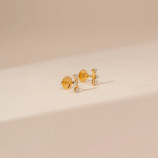 Side view of Delicate Triple Spark Diamond Earrings in 14KT Yellow Gold, featuring three round lab-grown diamonds.