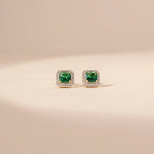 Emerald Square Halo Diamond Earring