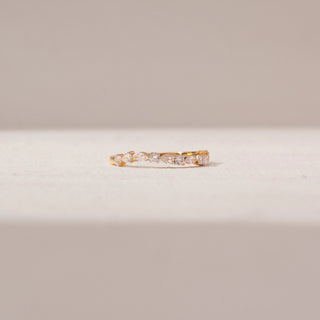 Front view of Floral Cluster Diamond Ring in 14KT Yellow Gold, featuring round and pear-shaped lab-grown diamonds.