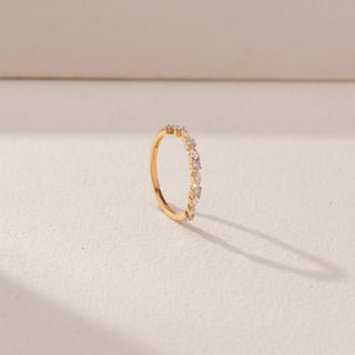 Angled view of Floral Vine Diamond Ring in 14KT Yellow Gold, featuring round and oval lab-grown diamonds.