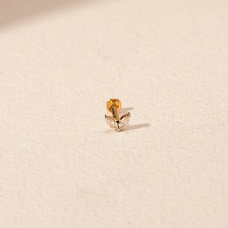 Top view of Twin Pear Diamond Nosepin in 14KT Yellow Gold, featuring two marquise-shaped lab-grown diamonds in a prong setting.