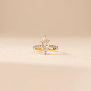 Front view of Striking Marquise Elegant Diamond Ring in 14KT Yellow Gold, featuring marquise-cut lab-grown diamonds.