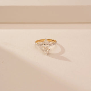 Top view of Striking Marquise Elegant Diamond Ring in 14KT Yellow Gold, featuring marquise-cut lab-grown diamonds.