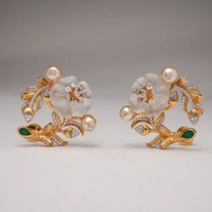 Golden Blossom Pearl Diamond Earrings