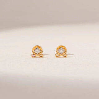 Front view of Bow Diamond Earrings in 14KT Yellow Gold, featuring round lab-grown diamonds above delicate bow designs.
