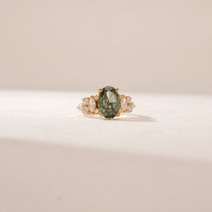 Green Centre Floral Diamond Ring